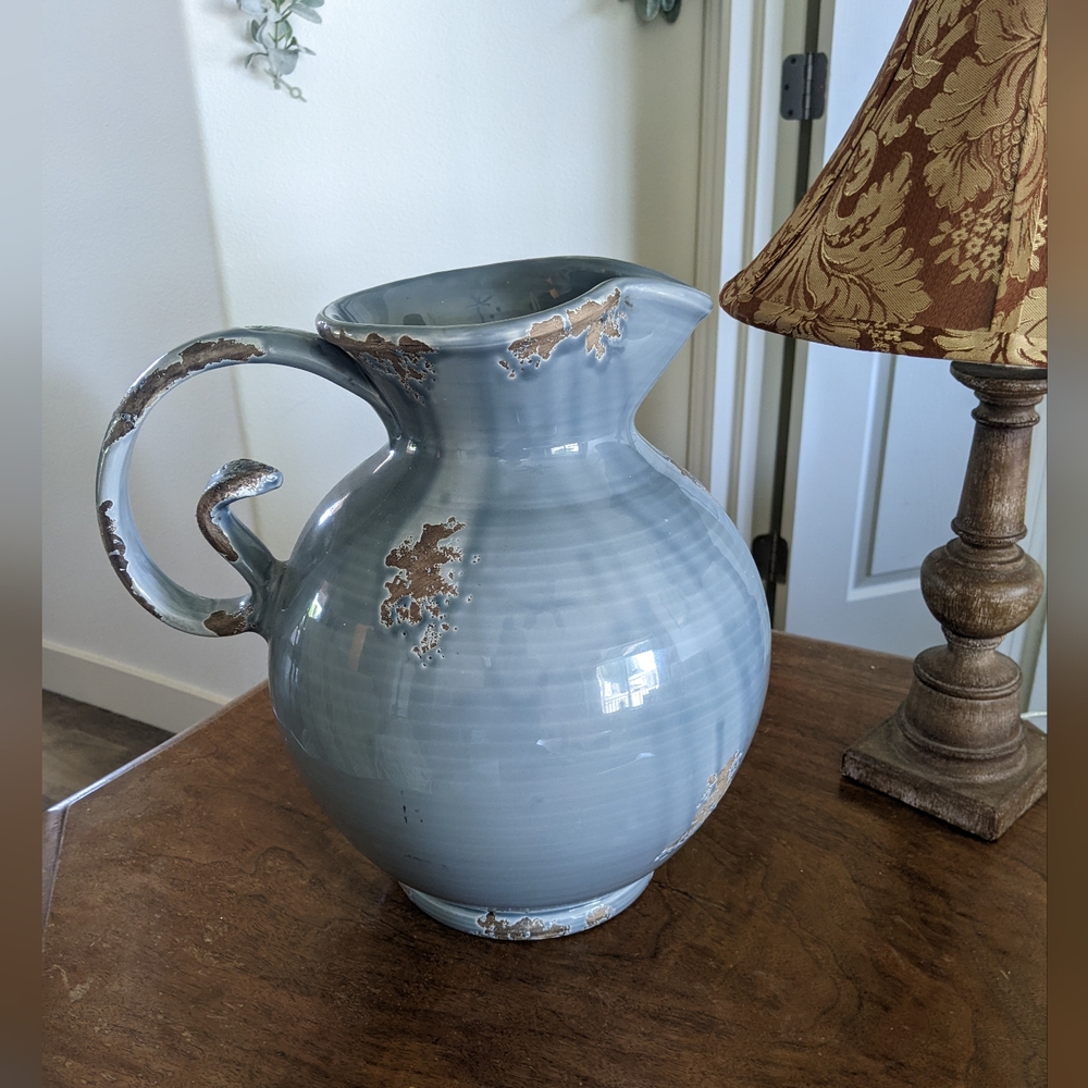Italian Handmade Artigiana Ceramica Umbra Light Blue Ceramic Pitcher